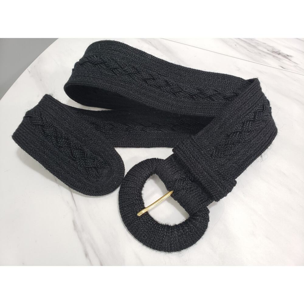Vintage Karen Scott Belt Knotted Med/Large Black Hook And Loop Back TEXTURED